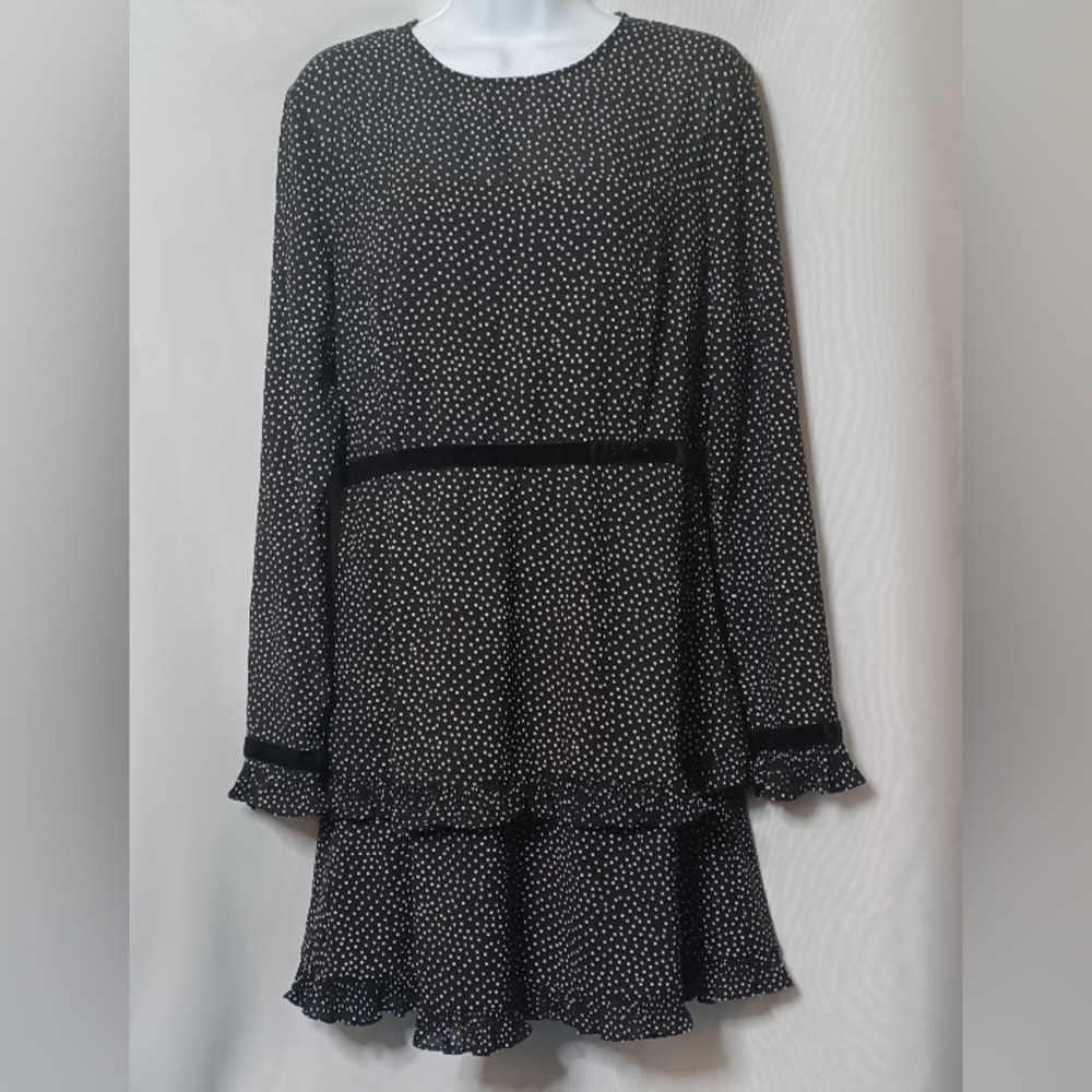 Lulus Women's Black and White Polka-dot Long Sleeve Mini Dress. Size L - Picture 2 of 14